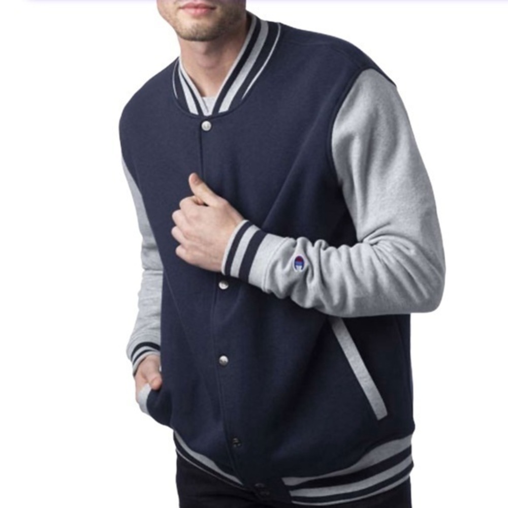 Champion Unisex Bomber‎ Jacket Navy/Oxford Gray Size XXL